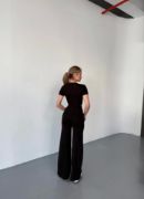 Osy Modal Yumuşak Dokulu Kumaş Kısa Kollu Crop Rahat Pantalon Ikili Takım - Siyah resmi